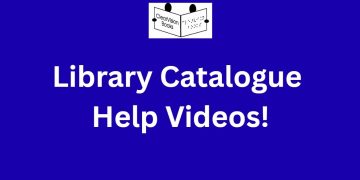 A blue card with the ClearVision logo and underneath the words 'Library Catalogue Help Videos!' in white letters.