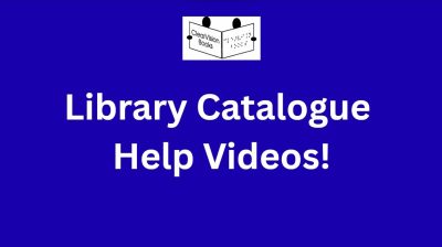 A blue card with the ClearVision logo and underneath the words 'Library Catalogue Help Videos!' in white letters.